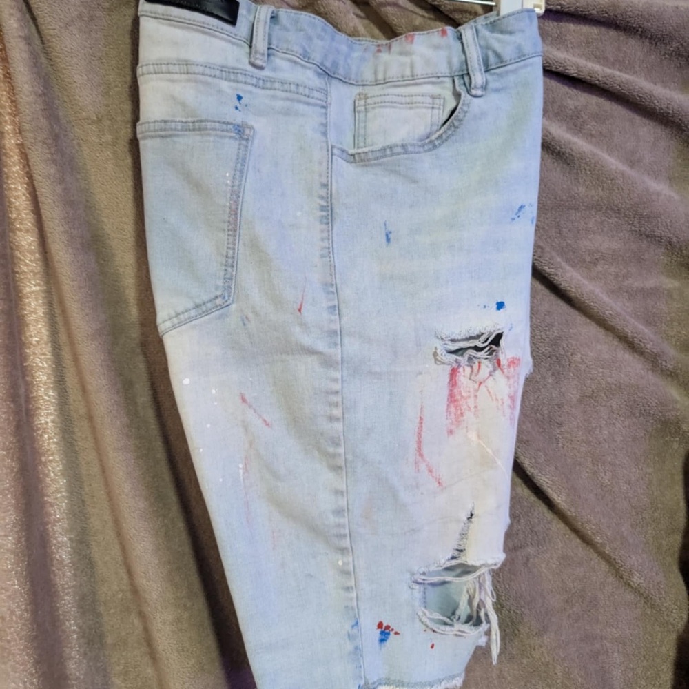 Men's Light Blue Distressed Jean Shorts